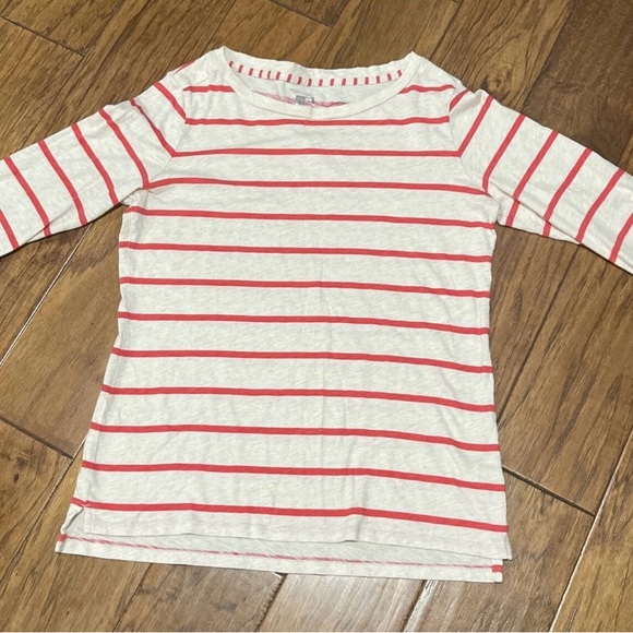 JCP JCPenney Boat Neck Top Small 3/4 Quarter Sleeve Striped Cream Orange Shirt - Picture 1 of 14